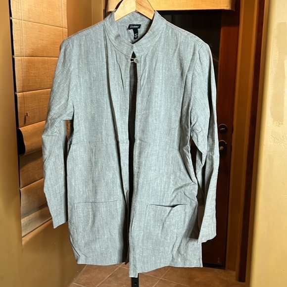 Eileen Fisher Gray Cotton Linen Blend One Button Cardigan Blazer Jacket Sz Small - Picture 5 of 13